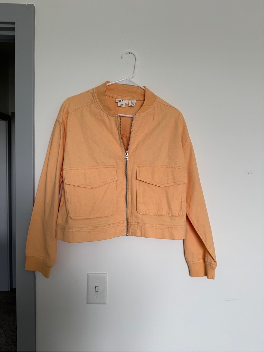 Nicole Miller Peach Cropped Bomber Jacket